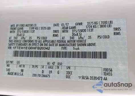 2017 Ford F-150 Platinum from USA, damaged, VIN 1FTEW1EG0HFB20342